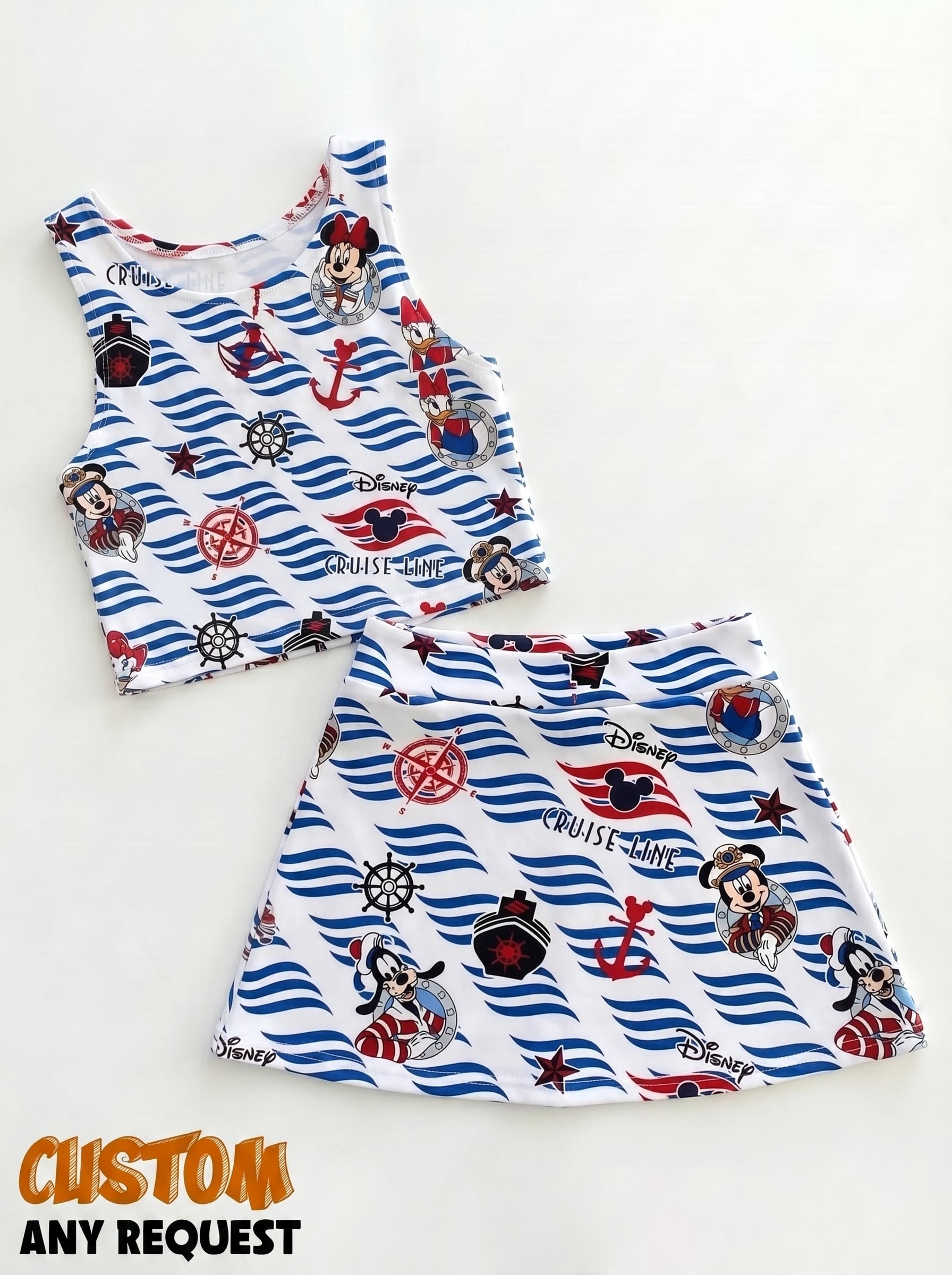 Disney Mickey Skater Dress Cruise Activewear Set Nautical Mickey Outfit, Sailor Set Disney Cruise Gift
