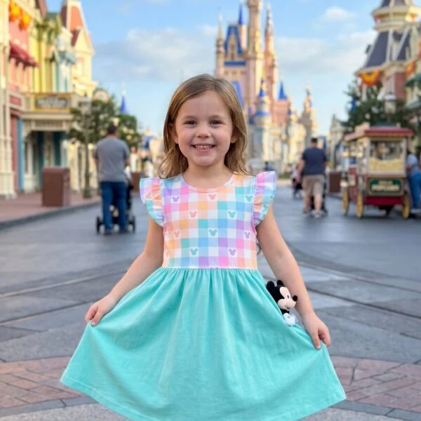 Mickey Checkered Pastel Ruffle Dress, Mickey Ears Magic Kingdom Dress