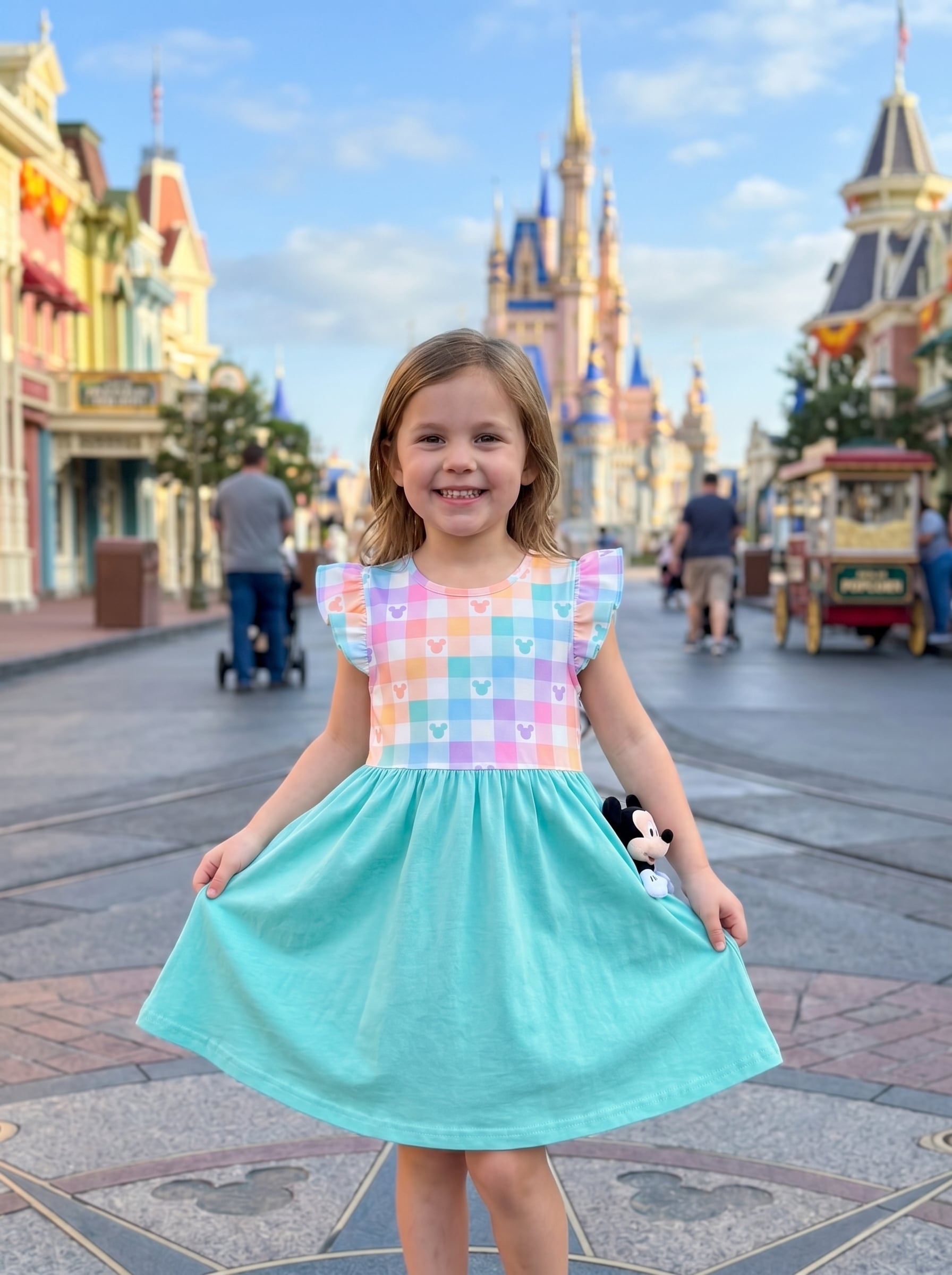 Mickey Checkered Pastel Ruffle Dress, Mickey Ears Magic Kingdom Dress