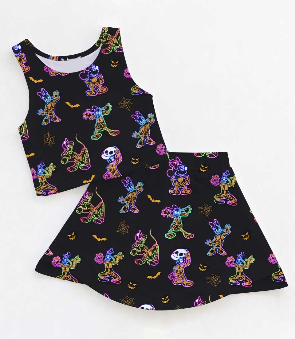 Disney Neon Halloween Characters Matching Mom and Me Dress Set, Spooky Theme Park Family Vacation Outfit