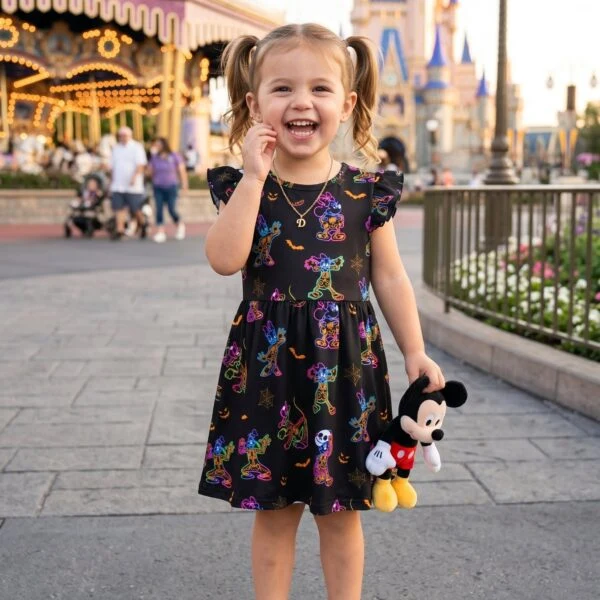 Disney Halloween Toddler Ruffle Dress, Mickey Friends Halloween Dress, Disney Park Halloween Outfit For Girls