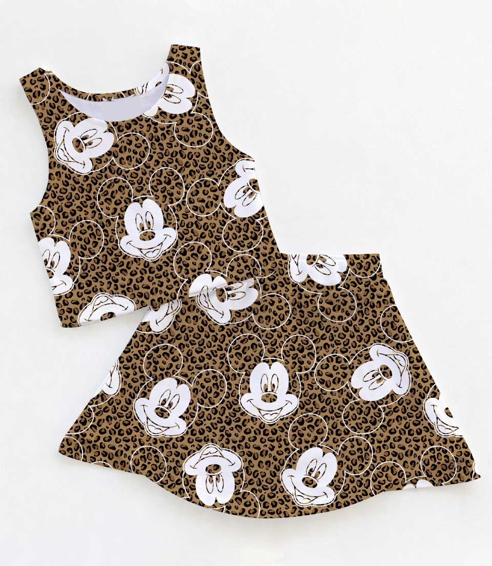 Disney Mickey Mouse Leopard Print Matching Mom and Me Dress Set, Animal Print Theme Park Vacation Outfit