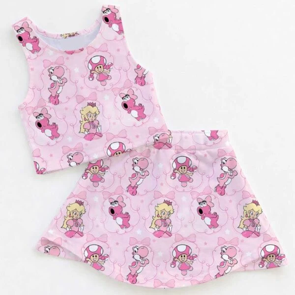 Nintendo Super Mario Princess Peach & Pink Yoshi Matching Mom and Me Dress Set, Cute Family Vacation Outfit