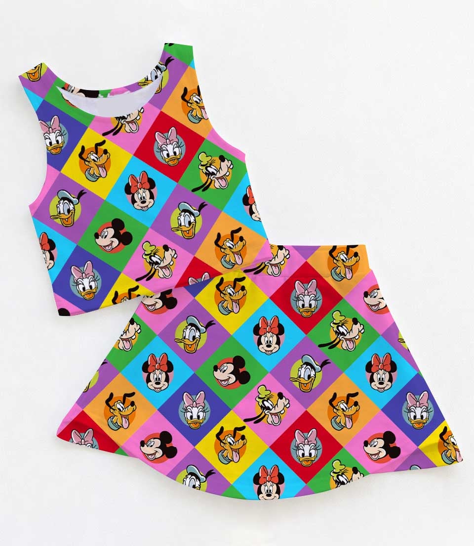 Mickey & Friends Rainbow Checkerboard Mom and Me Matching Dress Set, Disney Family Vacation Outfit