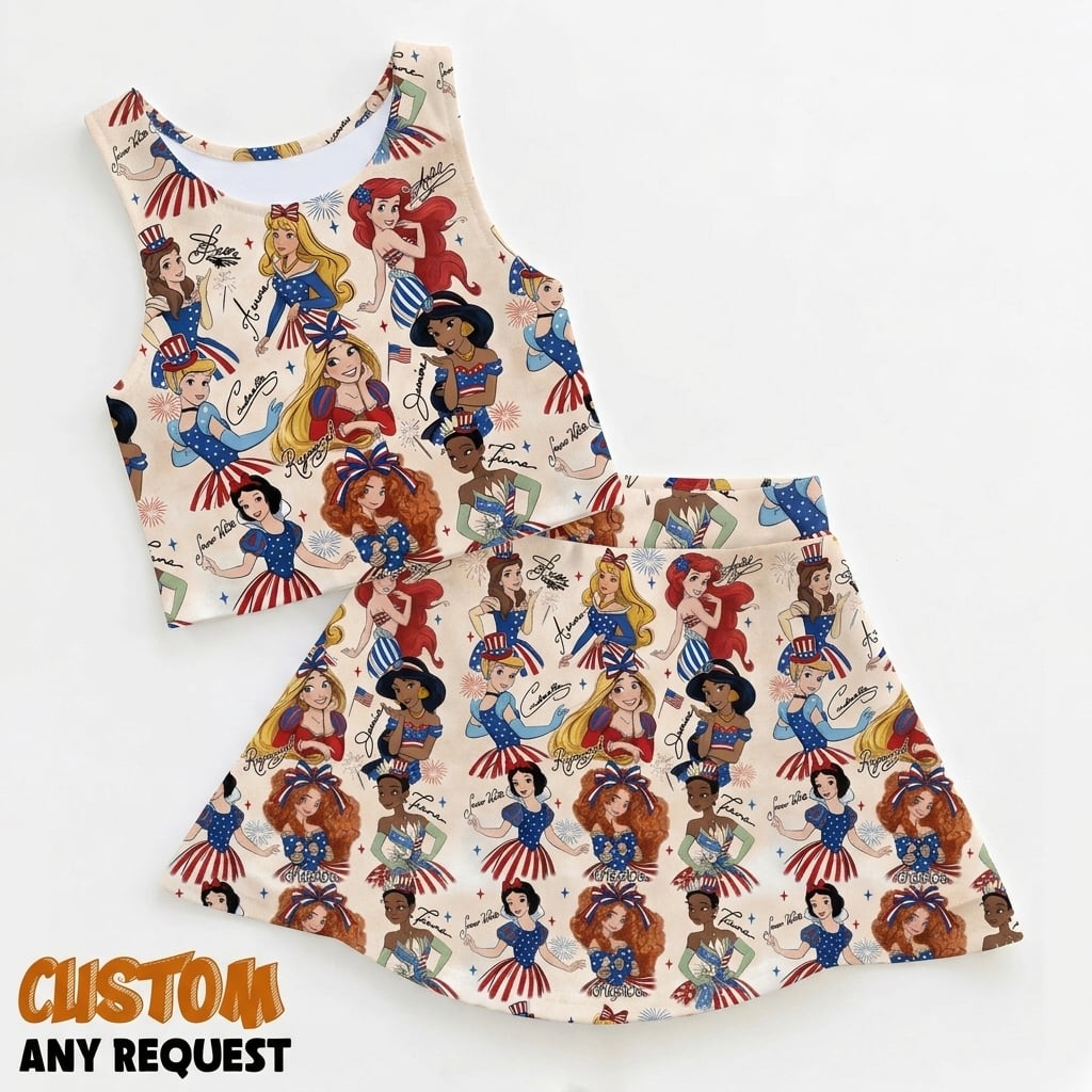 Disney Princess Patriotic 4th Of July Activewear Set, Mama Mini Family Matching Outfit