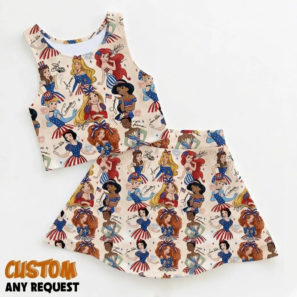 Disney Princess Patriotic 4th Of July Activewear Set, Mama Mini Family Matching Outfit