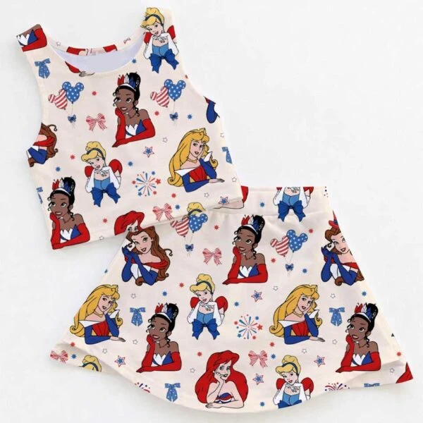 Disney Princess Family Matching Dress Set, Cinderella Ariel Belle Tiana Snow White Two Piece Dress Set, USA Patriotic Fireworks Mom and Me Outfit Costume
