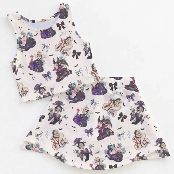 Disney Halloween Villains Family Matching Dress Set, Maleficent Ursula Cruella Evil Queen Two Piece Dress Set, Spooky Gothic Mom and Me Outfit Costume