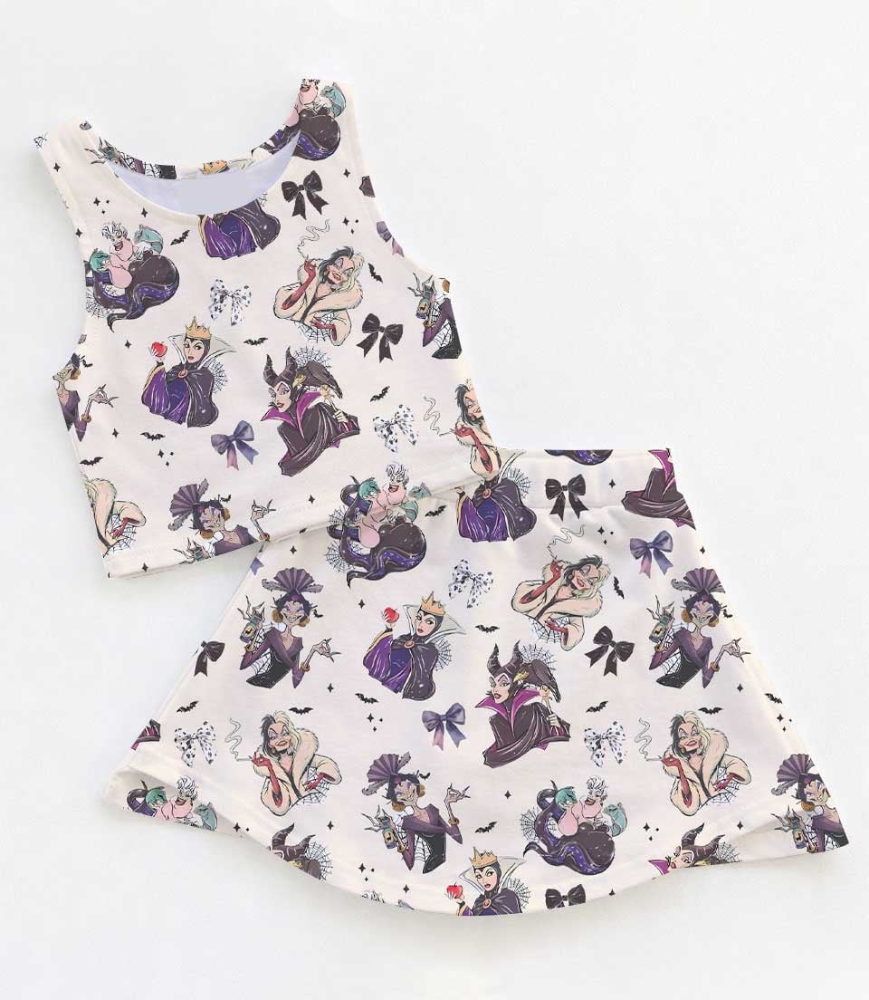 Disney Halloween Villains Family Matching Dress Set, Maleficent Ursula Cruella Evil Queen Two Piece Dress Set, Spooky Gothic Mom and Me Outfit Costume