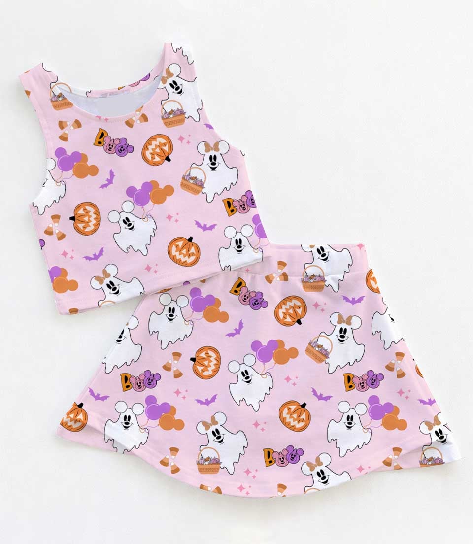Disney Halloween Mickey Ghost Pumpkin Family Matching Dress Set, Mickey Boo Pink Two Piece Dress Set, Spooky Cute Mom and Me Outfit Costume