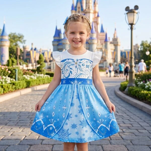 Girls Disney Frozen Elsa Magical Ice Princess Ruffle Dress, Family Matching Outfit