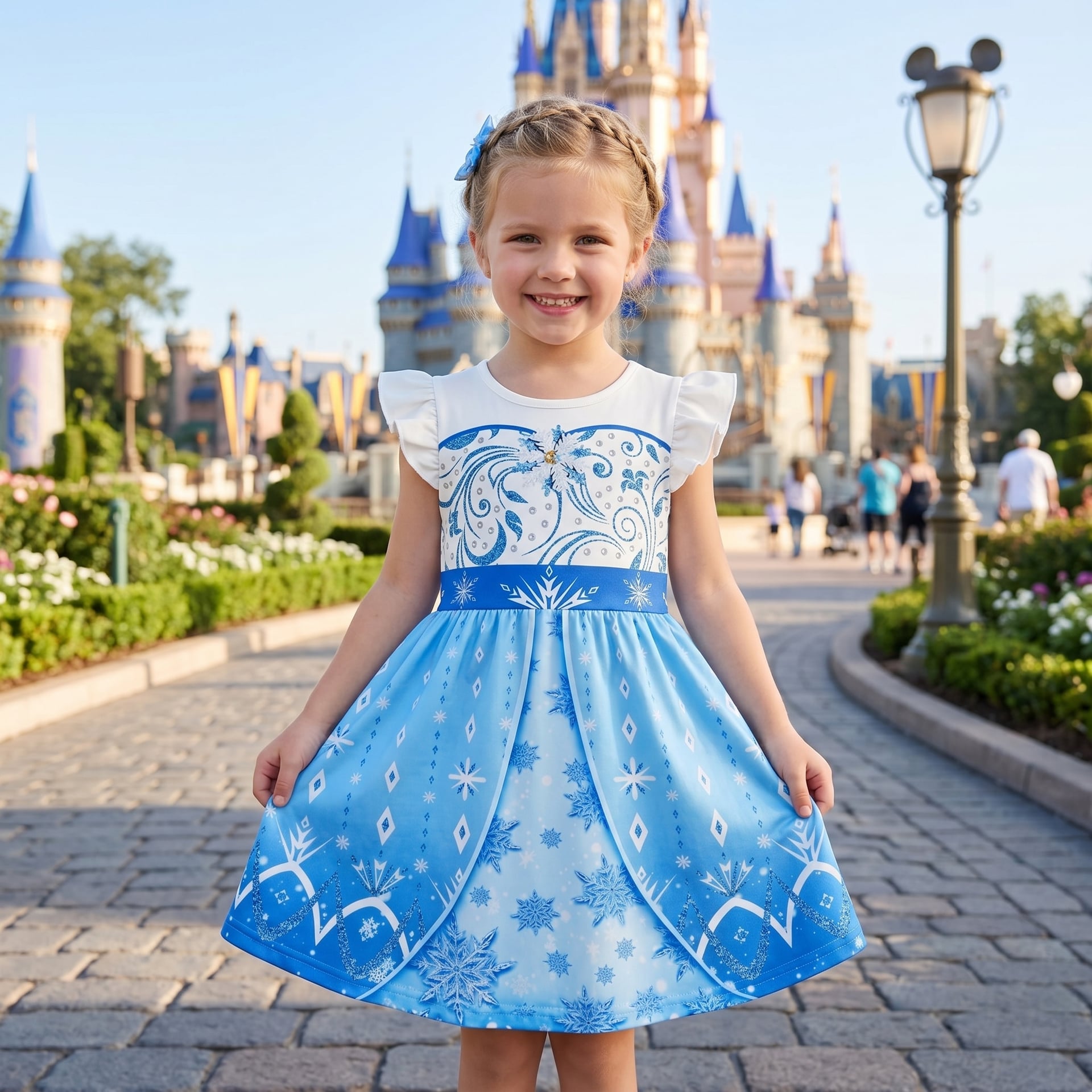 Girls Disney Frozen Elsa Magical Ice Princess Ruffle Dress, Family Matching Outfit