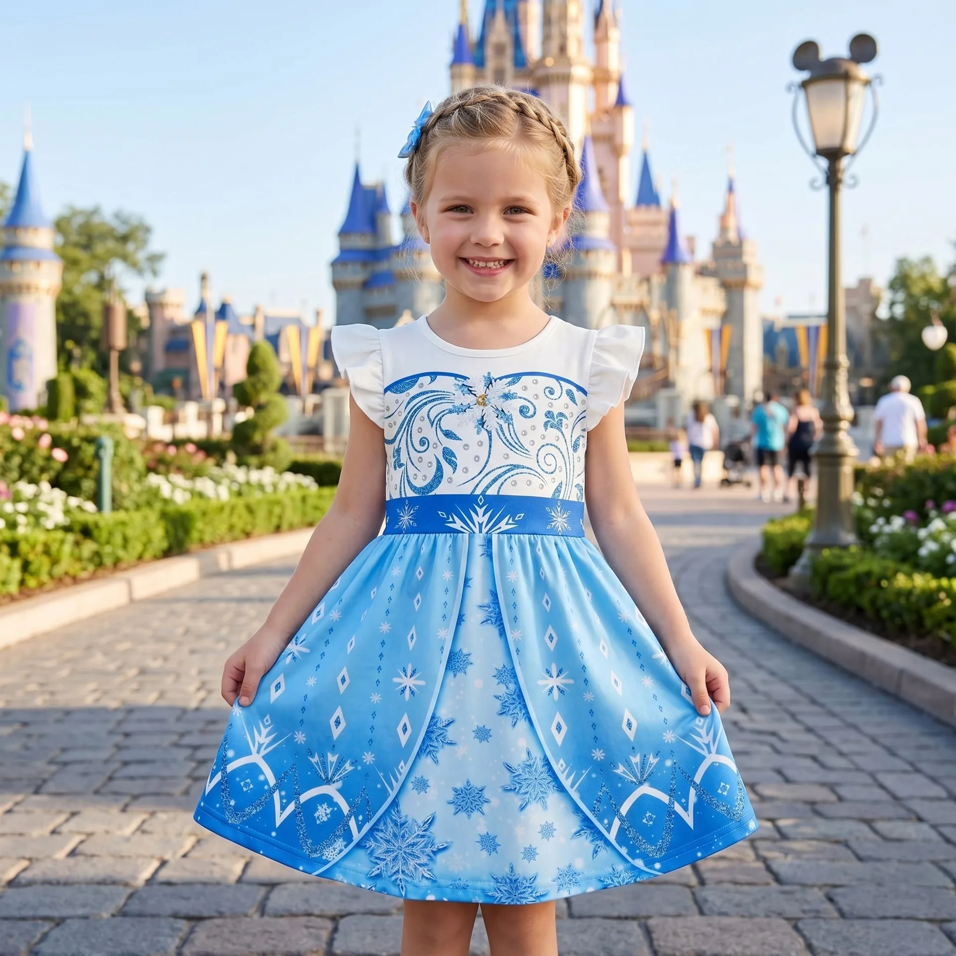Girls Disney Frozen Elsa Magical Ice Princess Ruffle Dress, Family Matching Outfit