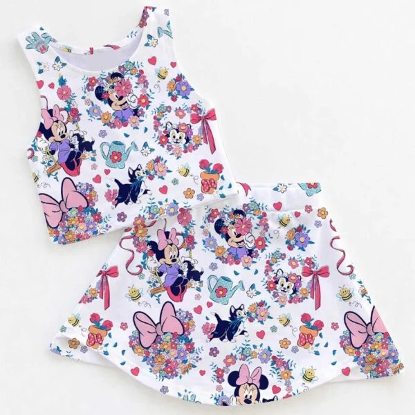 Disney Floral Mickey Minnie Stitch Family Matching Dress Set, Cute Garden Bee Flower Two Piece Dress Set, Spring Summer Mom and Me Outfit Costume