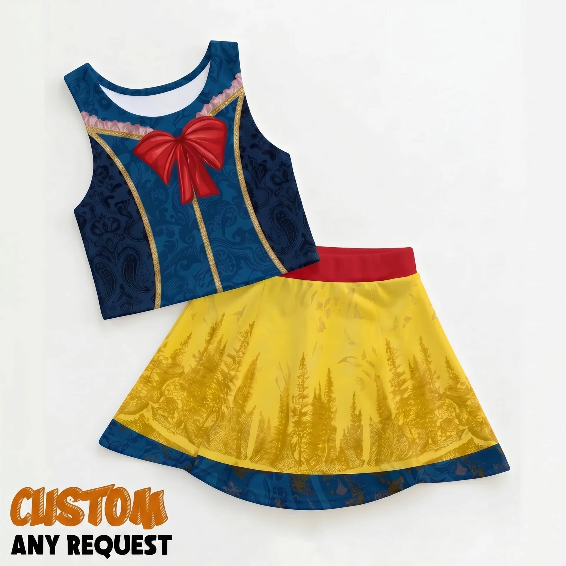 Girls Snow White Princess Sleeveless Dress Set, Mom And Me Matching Outfits Active Running Cosplay Park Outfit