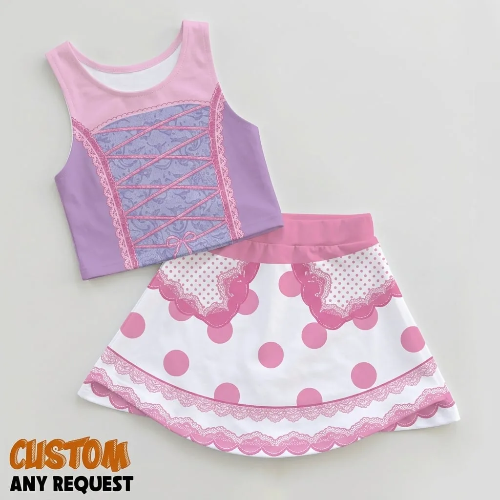 Bo Peep Lost Sheep Girls Teen Tween Active Skort, Toy Story Inspired Pink Polka Dot Outfit