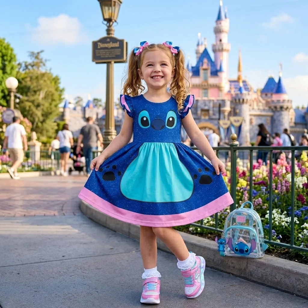 Stitch Ruffle Dress, Lilo And Stitch Disney Park Dress, Stitch Park Vacation Outfit For Girls