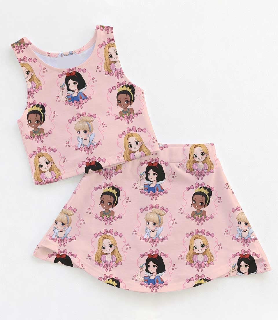 Disney Princess Pink Bow Dress Set, Snow White Rapunzel Cinderella Ariel Belle Family Matching Dress Set, Mom and Me Vacation Outfit Summer Outfit