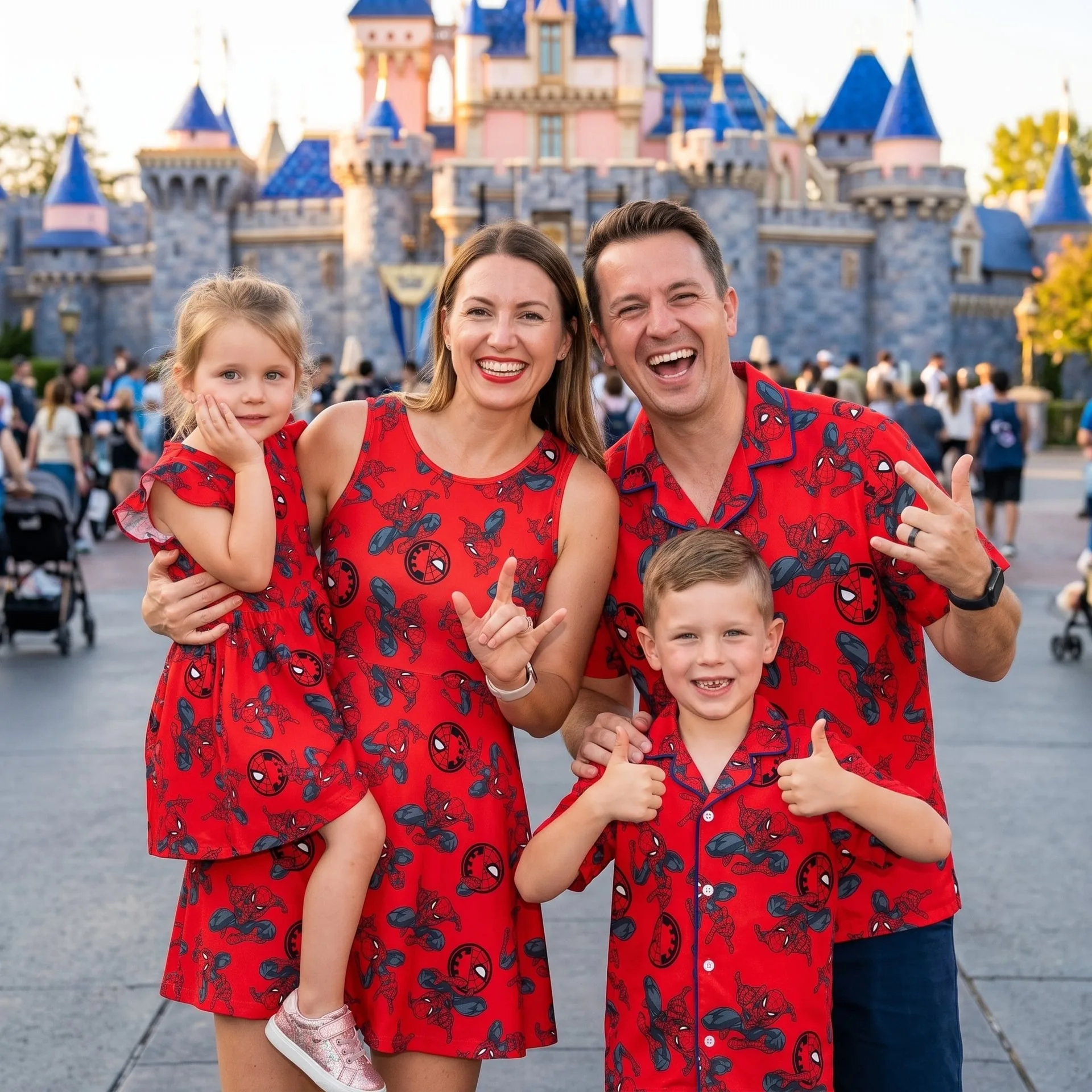 Marvel Spiderman Matching Family Outfit, Superhero Skater Dress And Button Shirt, Theme Park Trip Clothing