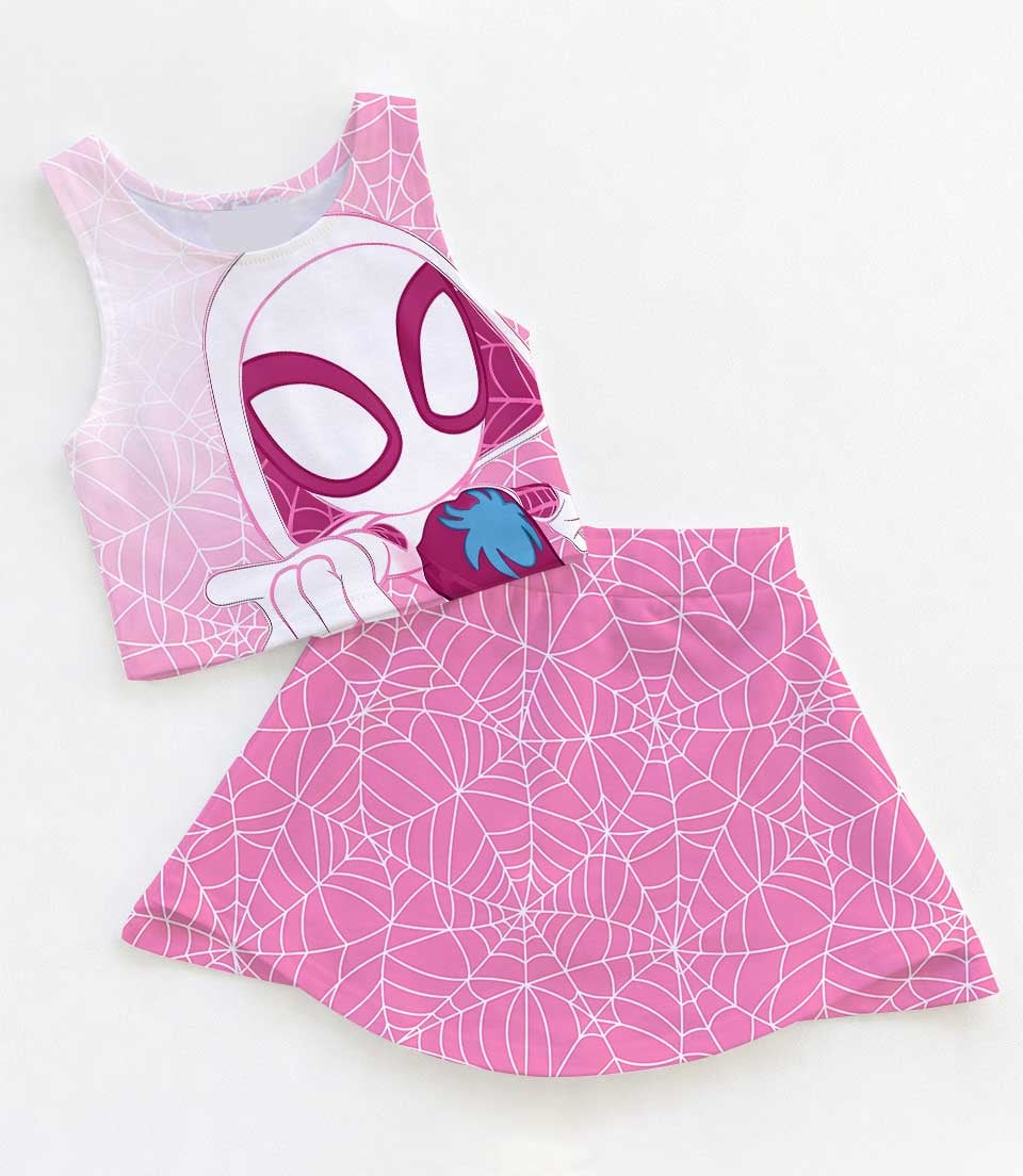 Spider-Gwen Marvel Superhero Dress Set, Pink Spider Girl Skirt Set, Mom and Me Matching Dress Set, Comic Book Character Vacation Outfit, Cute Halloween Costume Outfit