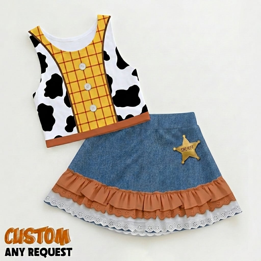 Jessie Toy Story Activewear Set Cowgirl Athletic Outfit, Disneybound Crop Top Skirt Set Disney Trip Gift