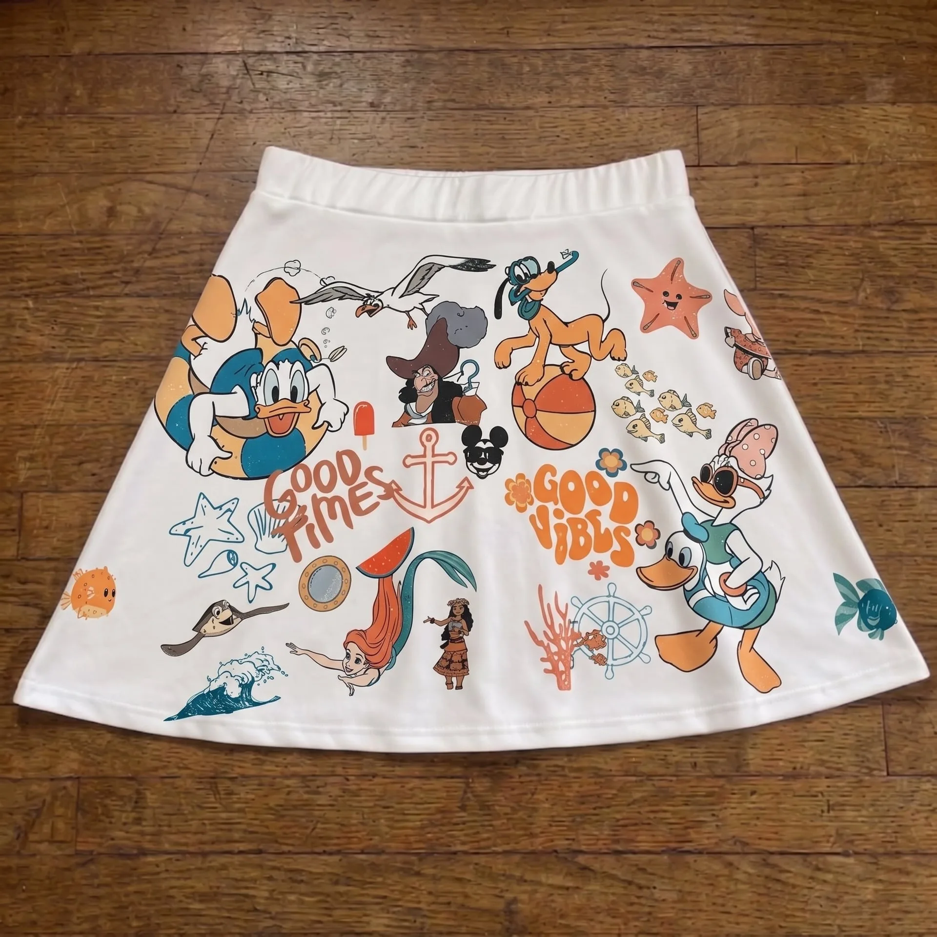 Mickey Good Vibes Skater Skirt, Mickey And Friends Disneyland Family Trip Outfit Disney Vacation Skirt - Image 5