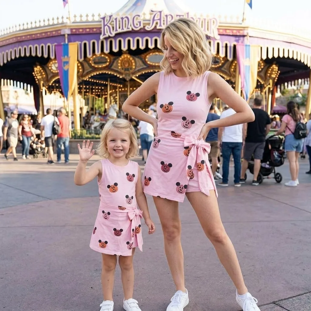 Pink Halloween Disney Tennis Dress, Mickey Pumpkin Pink Dress For Women