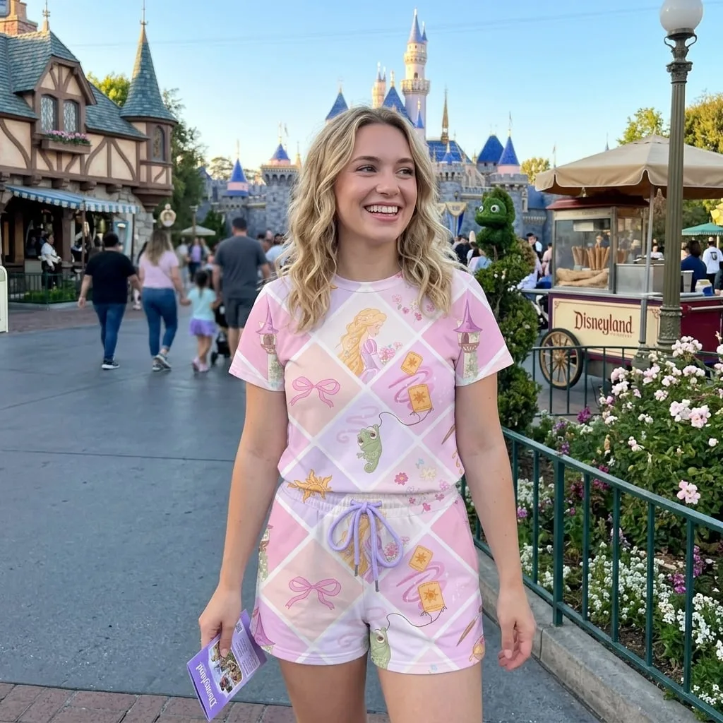 Rapunzel Heavyweight Cotton Waffle Knit Loungewear Set, Disney Tangled Pajama Outfit - Image 4