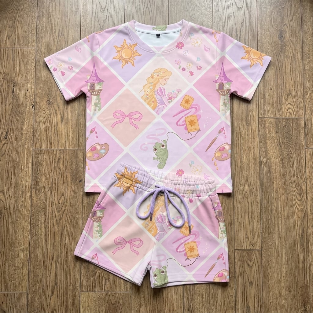 Rapunzel Heavyweight Cotton Waffle Knit Loungewear Set, Disney Tangled Pajama Outfit