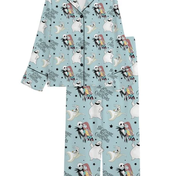 Nightmare Before Christmas Satin Pajamas Set, Jack Skellington Sally Sleepwear, Disney Halloween Pajama Set