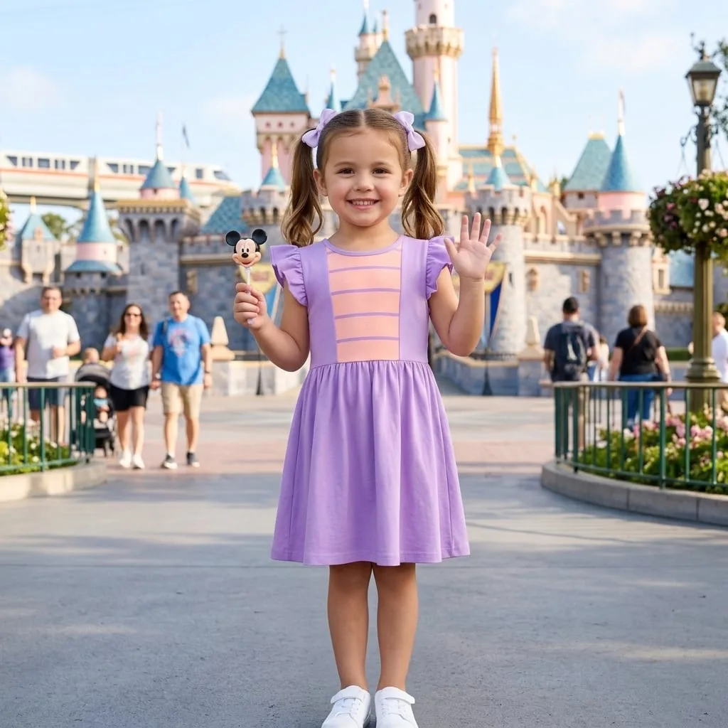 Figment Ruffle Dress, EPCOT Disney Park Dress, Figment Park Vacation Outfit For Girls