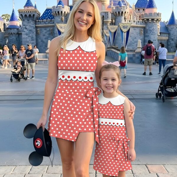 Minnie Inspired Tennis Dress, Red Polka Dot Mom And Me Matching Outfit, Disney Park Vacation Clothes