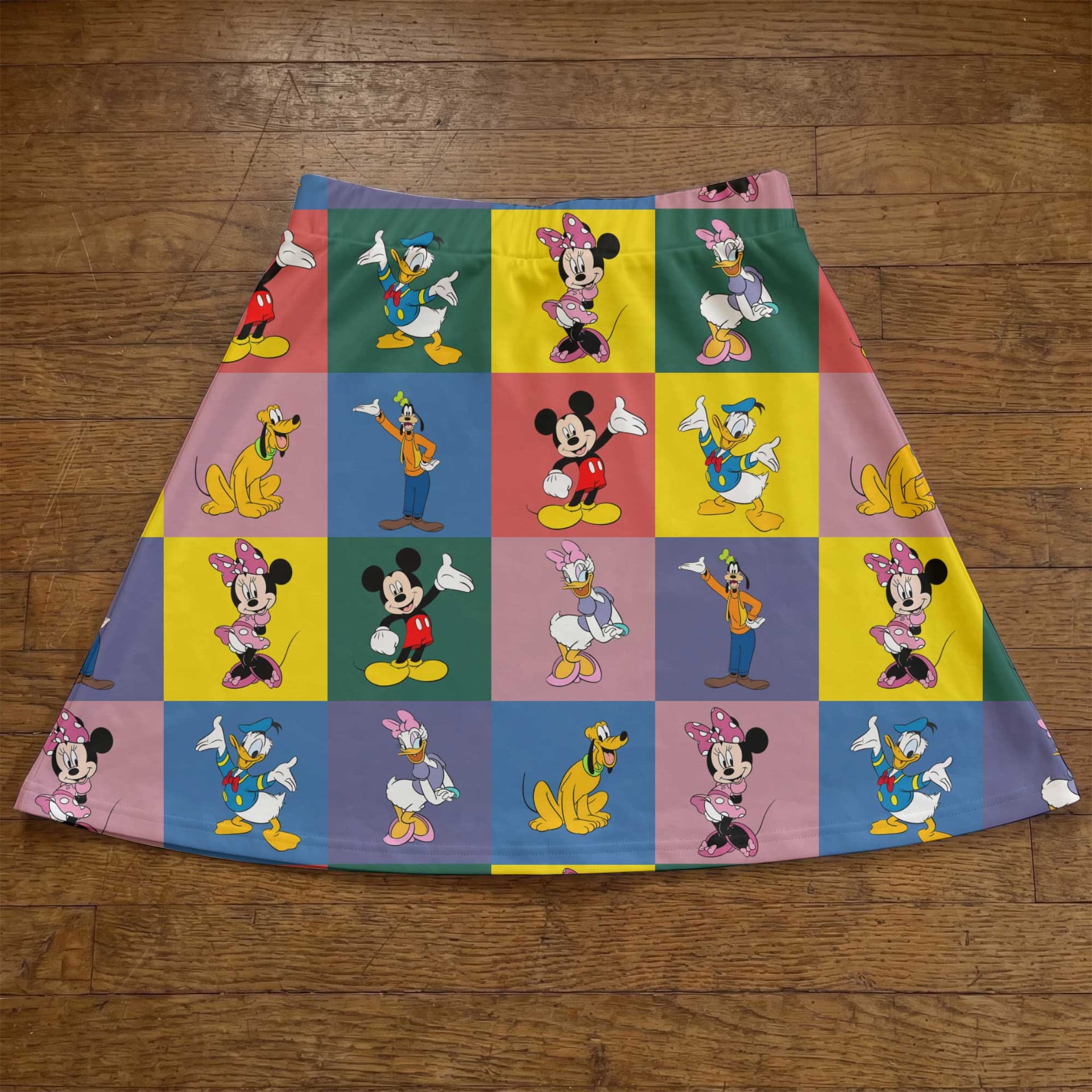 Mickey And Friends Skater Skirt, Disney Character Patchwork Skirt, Disney Park Vacation Outfit