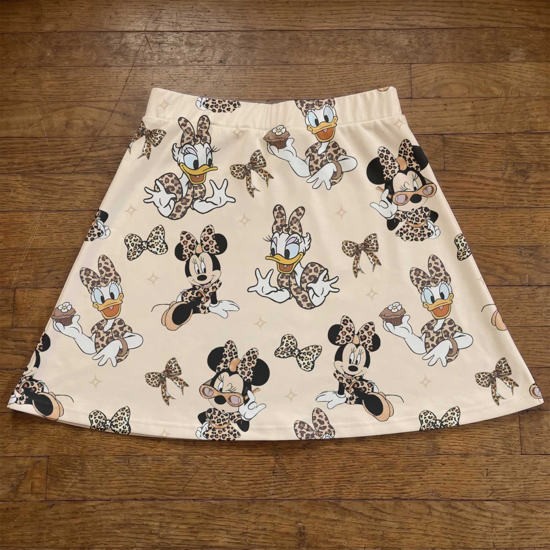 Leopard Minnie & Daisy Duck Skater Skirt, Disney Park Vacation Outfit, Animal Print Disney Character Skirt