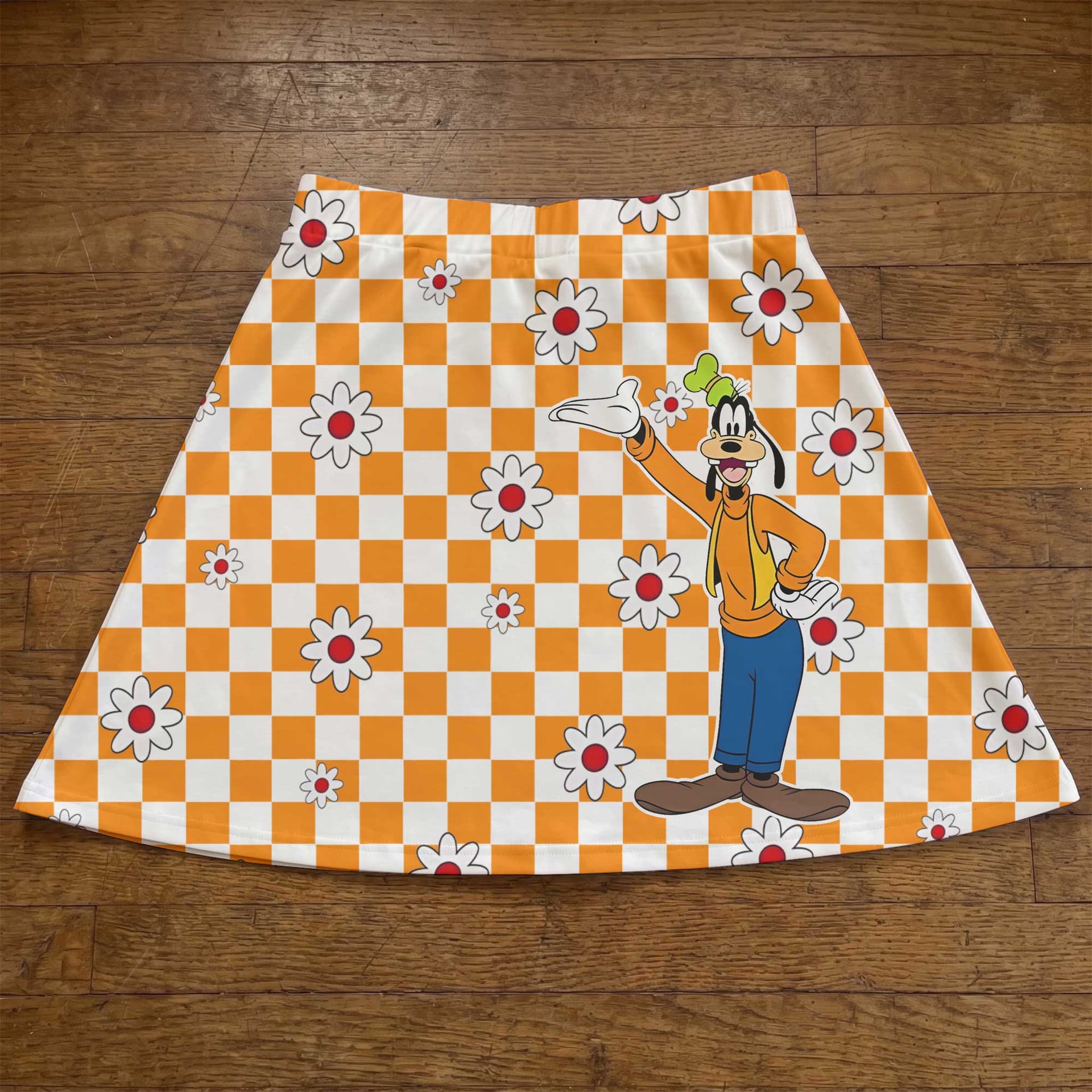 Goofy Checkerboard Skater Skirt, Disney Park Vacation Outfit, Retro Daisy Floral Disney Skirt
