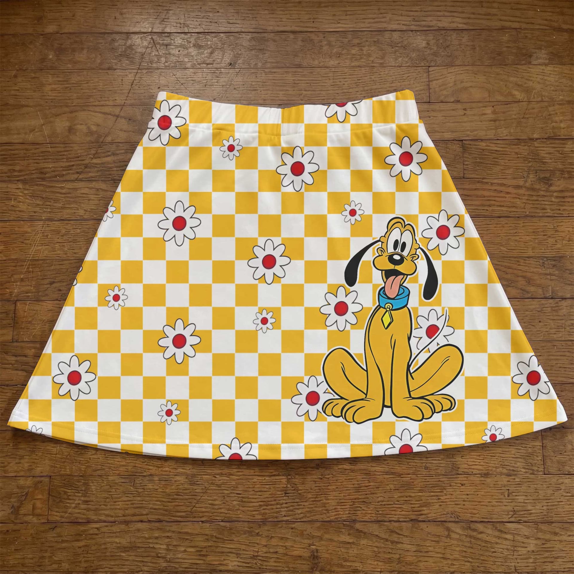 Pluto Checkerboard Skater Skirt, Disney Park Vacation Outfit, Retro Daisy Floral Disney Skirt