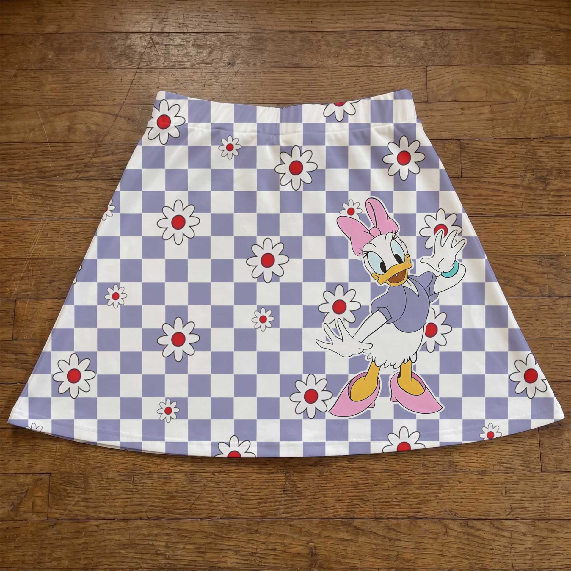 Pastel Daisy Duck Checkerboard Skater Skirt, Disney Park Vacation Outfit, Daisy Duck Spring Skirt
