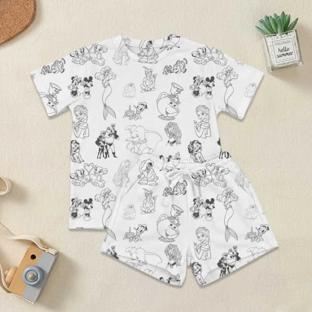 Princess Character Heavyweight Cotton Waffle Knit Loungewear Set, Disney Princess Pajama Outfit