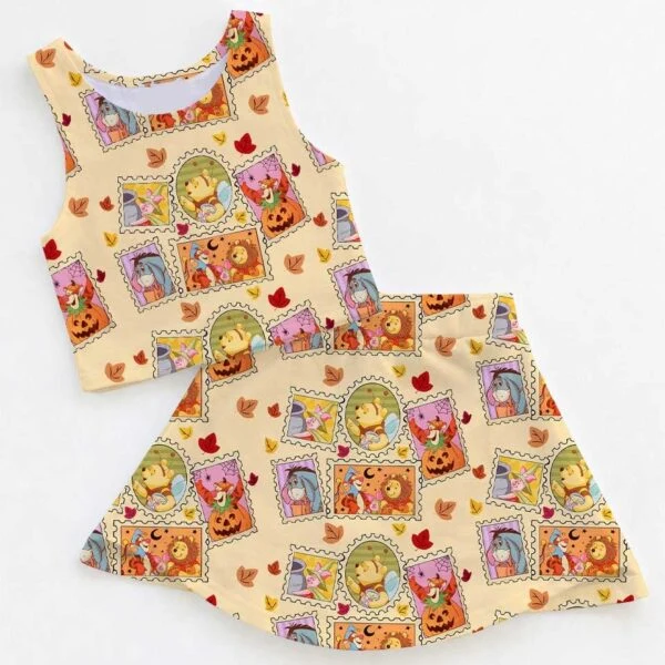 Winnie the Pooh Halloween Dress Set, Pumpkin Patch Girls Outfit, Fall Theme Park Vacation Clothes