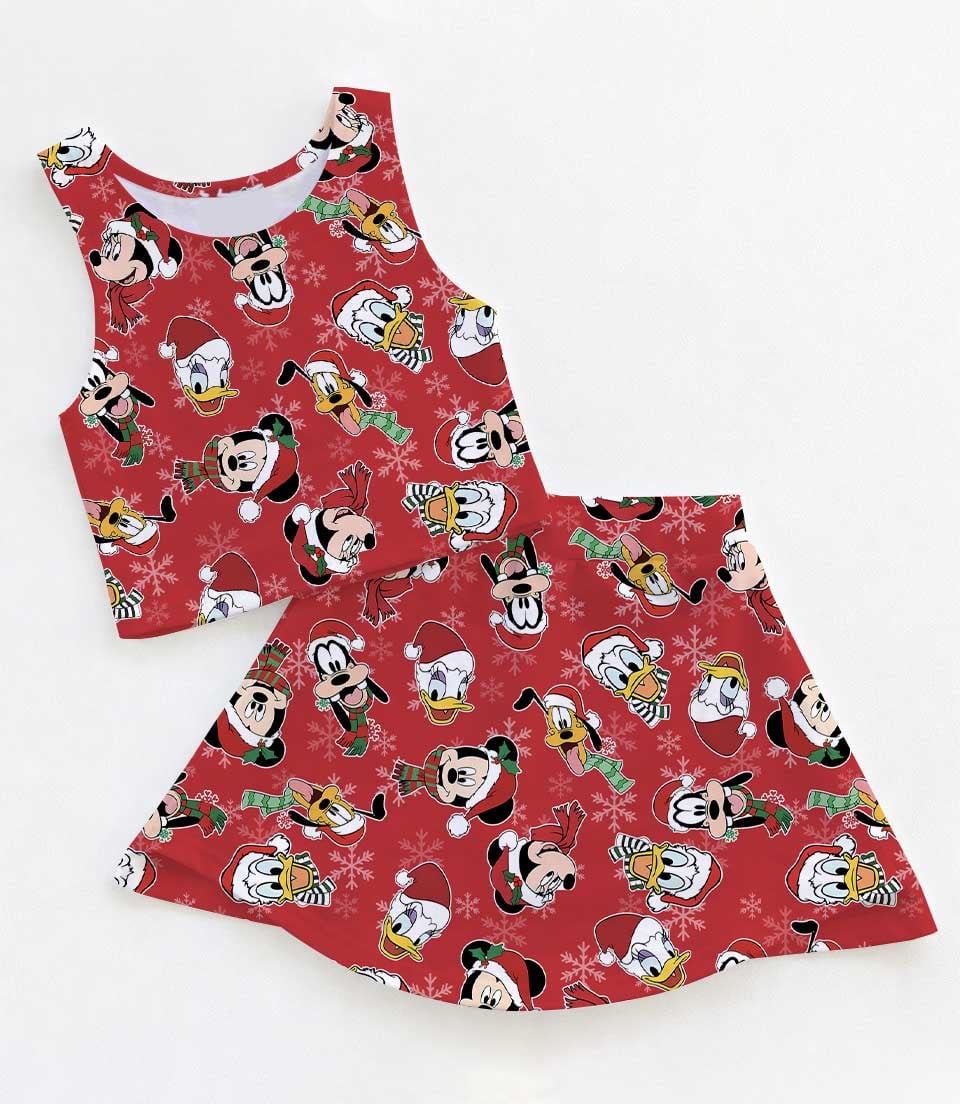 Disney Christmas Mother Daughter Matching Dress Set, Mickey & Friends Holiday Two Piece Dress Set, Festive Character Outfit, Theme Park Christmas Vacation Clothing, Cute Holiday Family Outfit