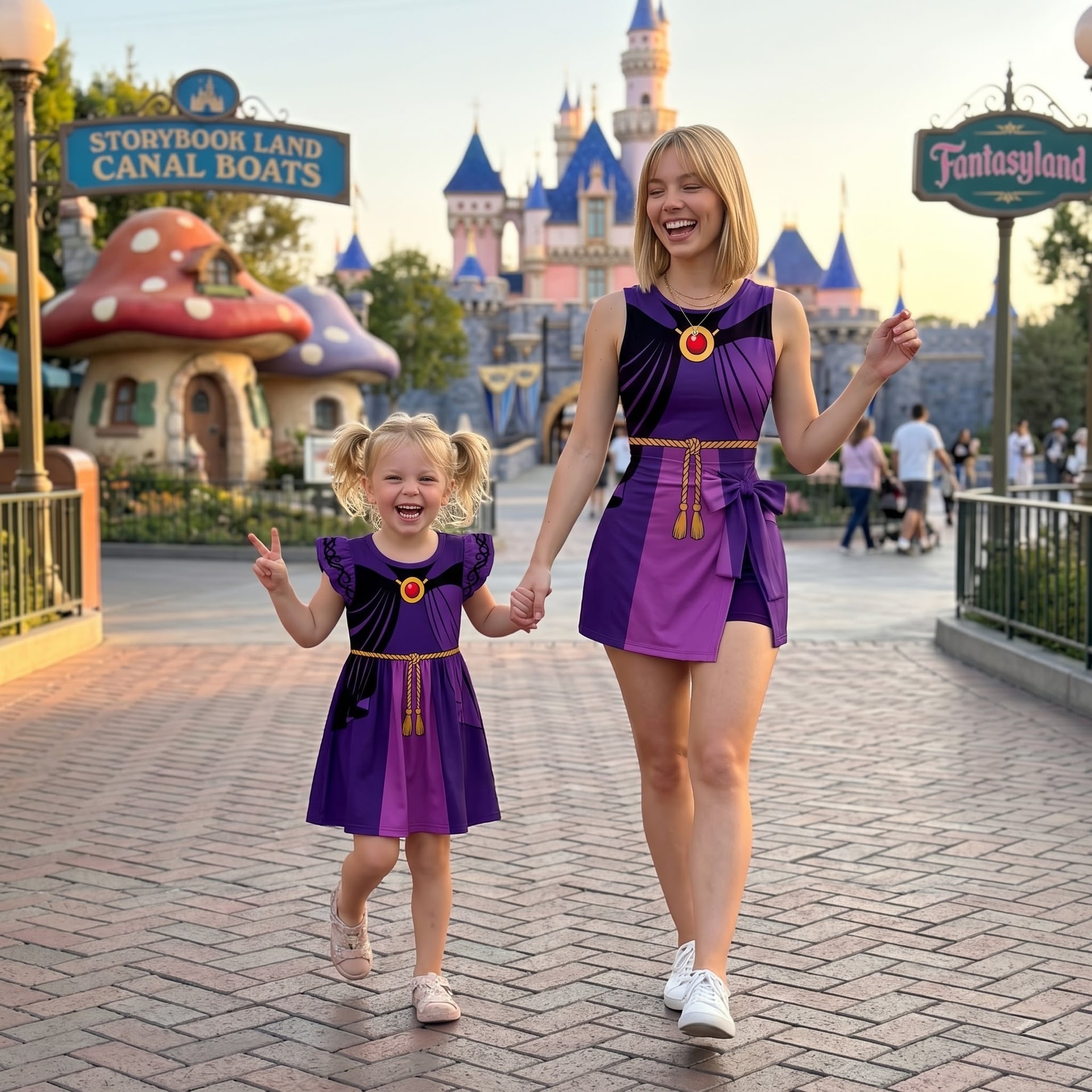 Mother Daughter Purple Villain Matching Outfit, Women’s Tennis Dress & Girls Skater Dress, Fairy Tale Character Outfit, Theme Park Vacation Dress, Cute Summer Family Clothing