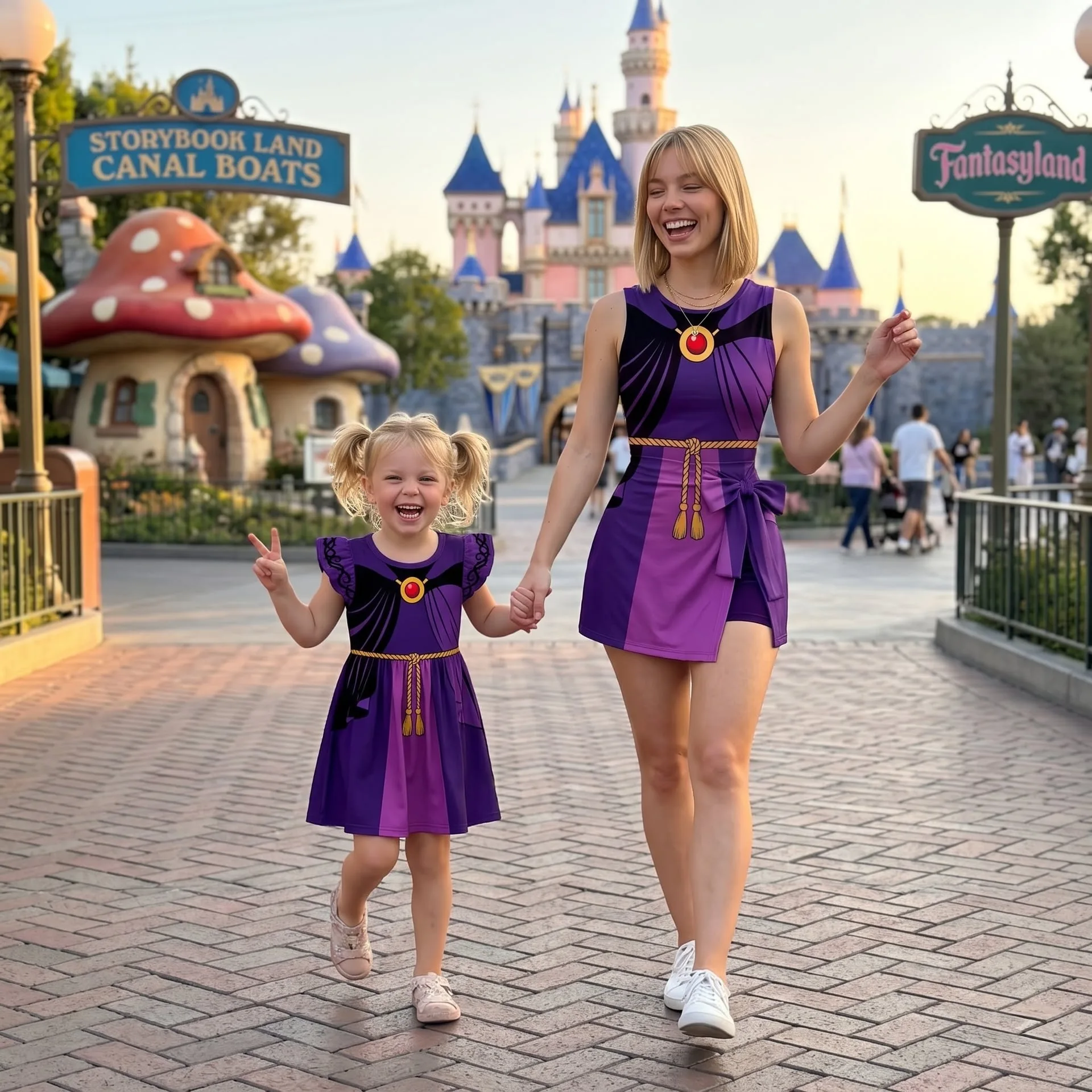 Mother Daughter Purple Villain Matching Outfit, Women’s Tennis Dress & Girls Skater Dress, Fairy Tale Character Outfit, Theme Park Vacation Dress, Cute Summer Family Clothing