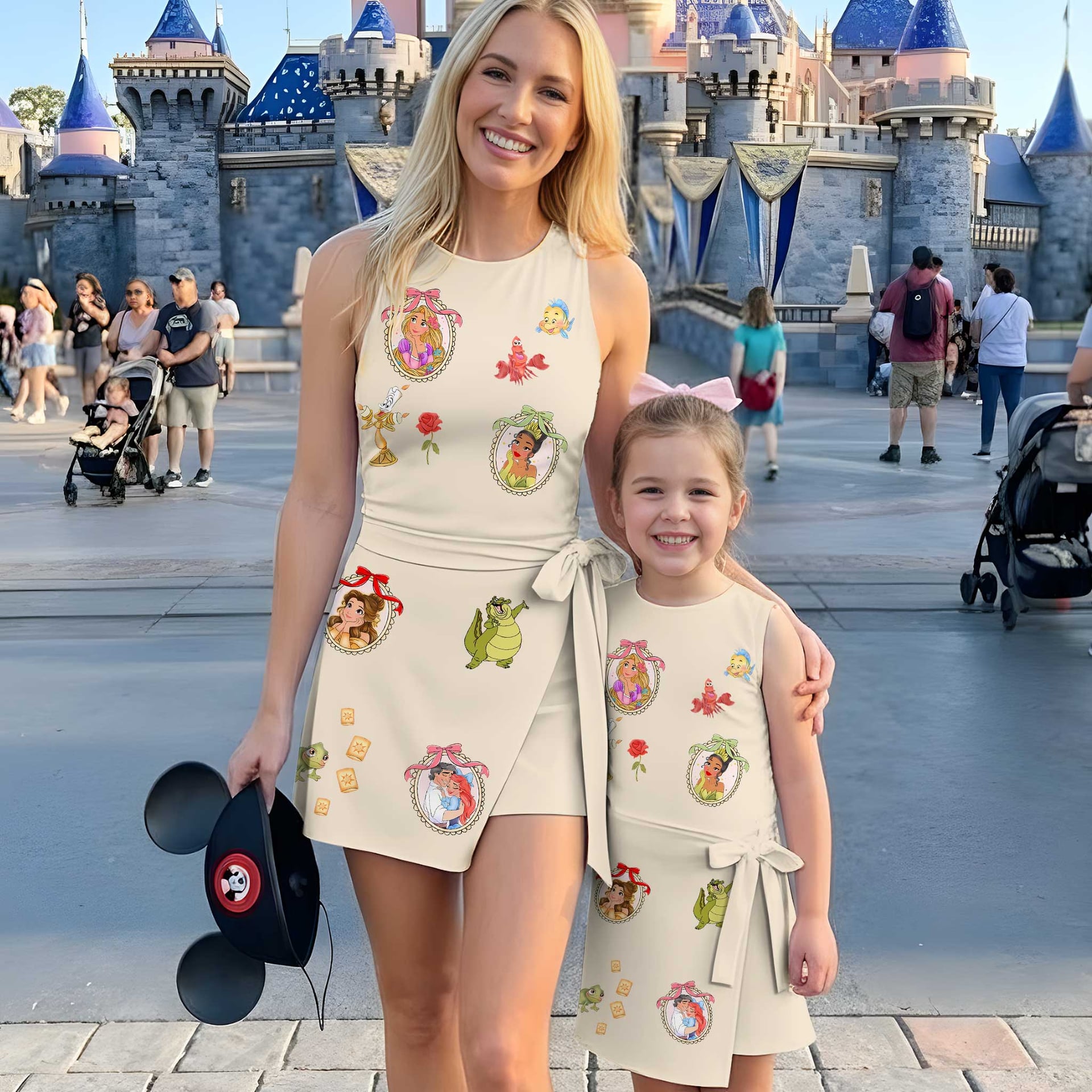 Disney Princess Mother Daughter Matching Outfit, Princess Friends Tennis Dress & Girls Skater Dress, Fairy Tale Character Outfit, Theme Park Vacation Clothing, Cute Princess Family Outfit