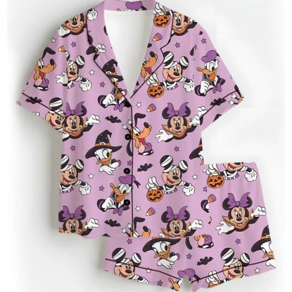 Mickey & Friends Halloween Pajama Set, Purple Witch & Pumpkin Character Print Long Sleeve Sleepwear, Spooky Halloween Pajamas, Cute Fall Nightwear, Cozy Loungewear for Women