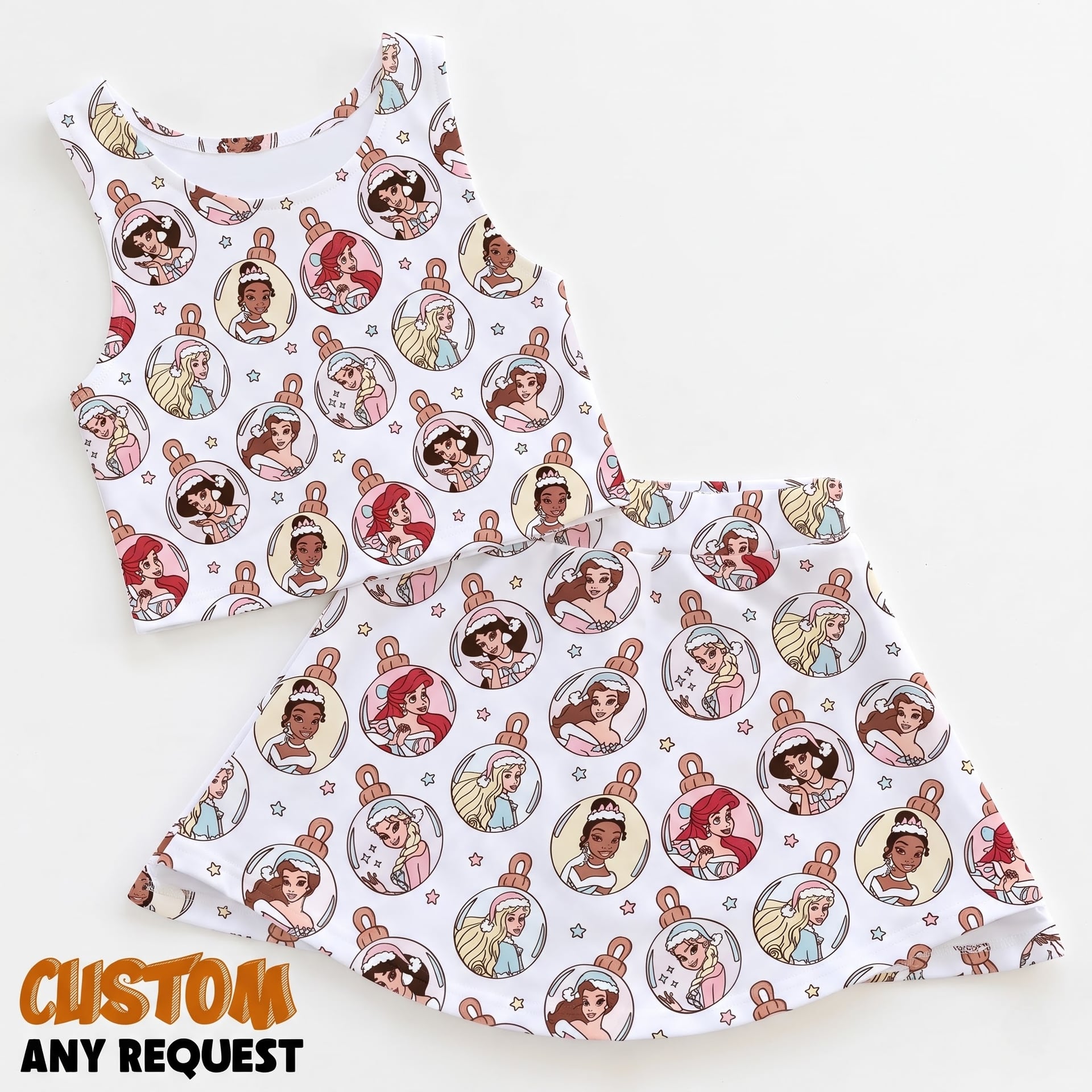 Disney Princess Mother Daughter Matching Dress Set, Princess Portrait Two Piece Dress Set, Fairy Tale Character Outfit, Theme Park Vacation Clothing, Cute Summer Princess Family Outfit