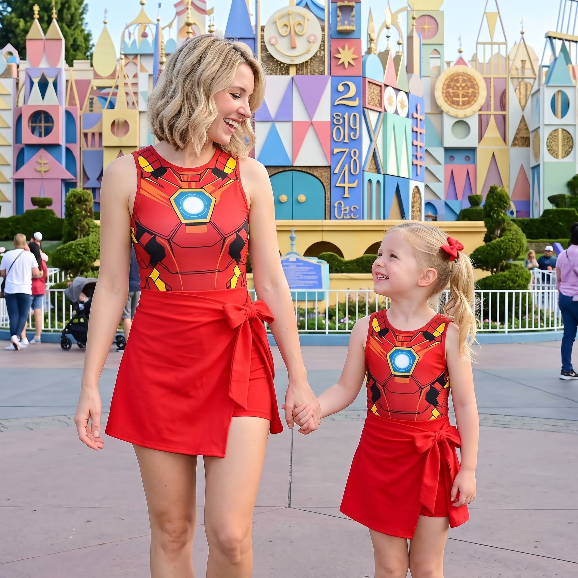 Iron Man Inspired Mother Daughter Matching Tennis Dress, Red Armor Bow Skort Tennis Dress, Superhero Character Outfit, Theme Park Vacation Clothing, Cute Superhero Family Outfit