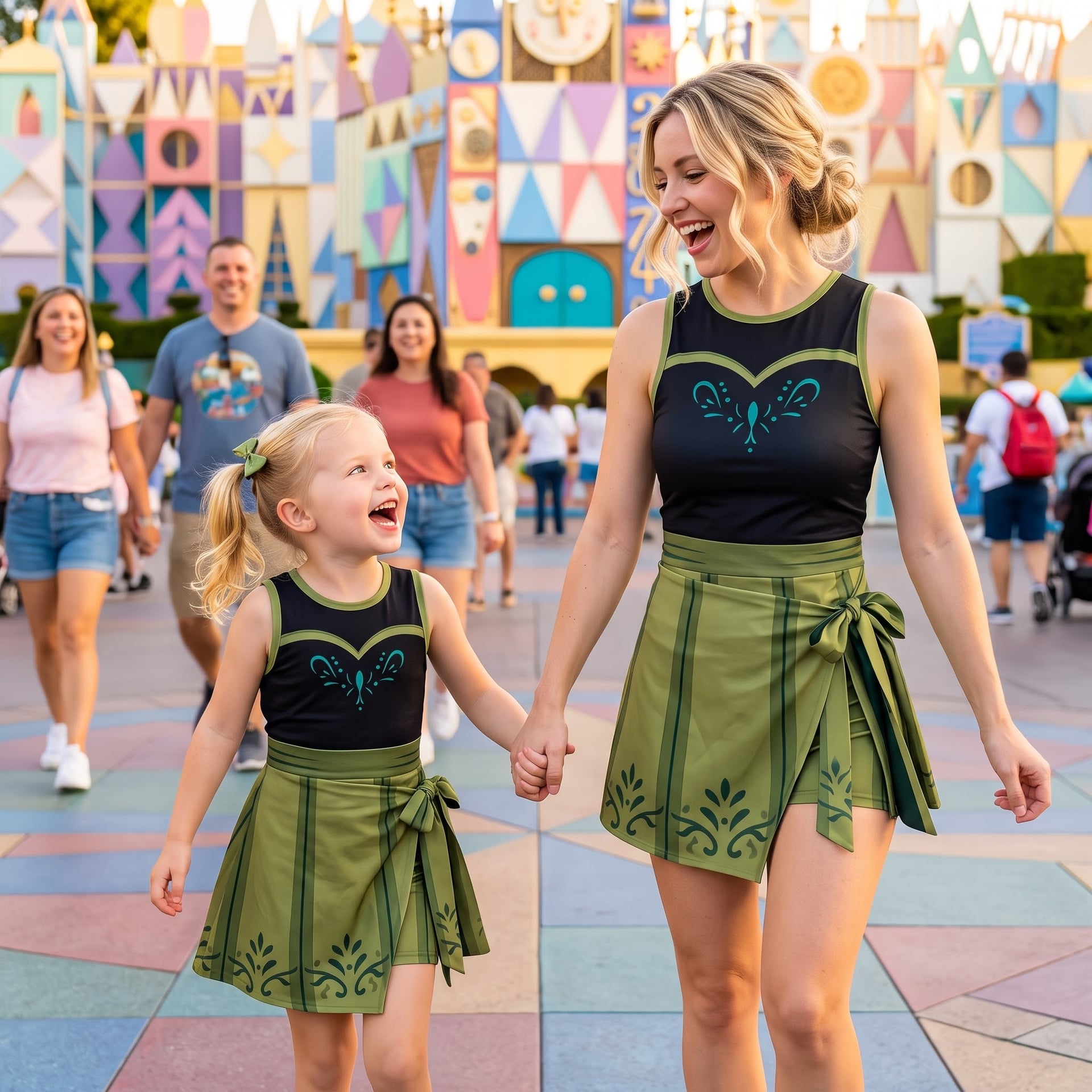 Anna Inspired Mother Daughter Matching Tennis Dress, Black & Green Bow Skort Dress, Frozen Princess Character Outfit, Theme Park Vacation Clothing, Cute Mommy and Me Outfit