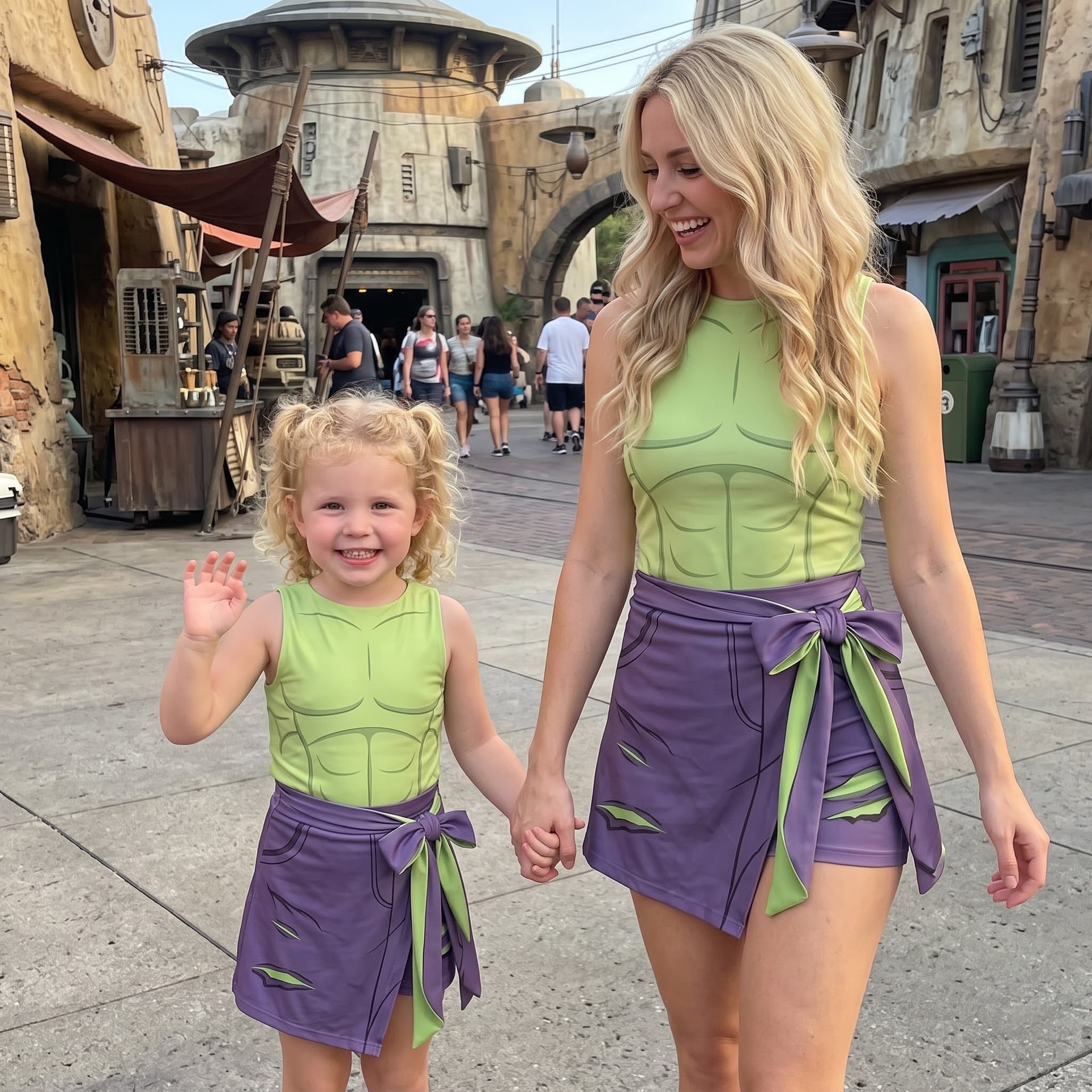 Hulk Inspired Mother Daughter Matching Tennis Dress, Green & Purple Bow Skort Dress, Superhero Character Outfit, Theme Park Vacation Clothing, Cute Mommy and Me Outfit