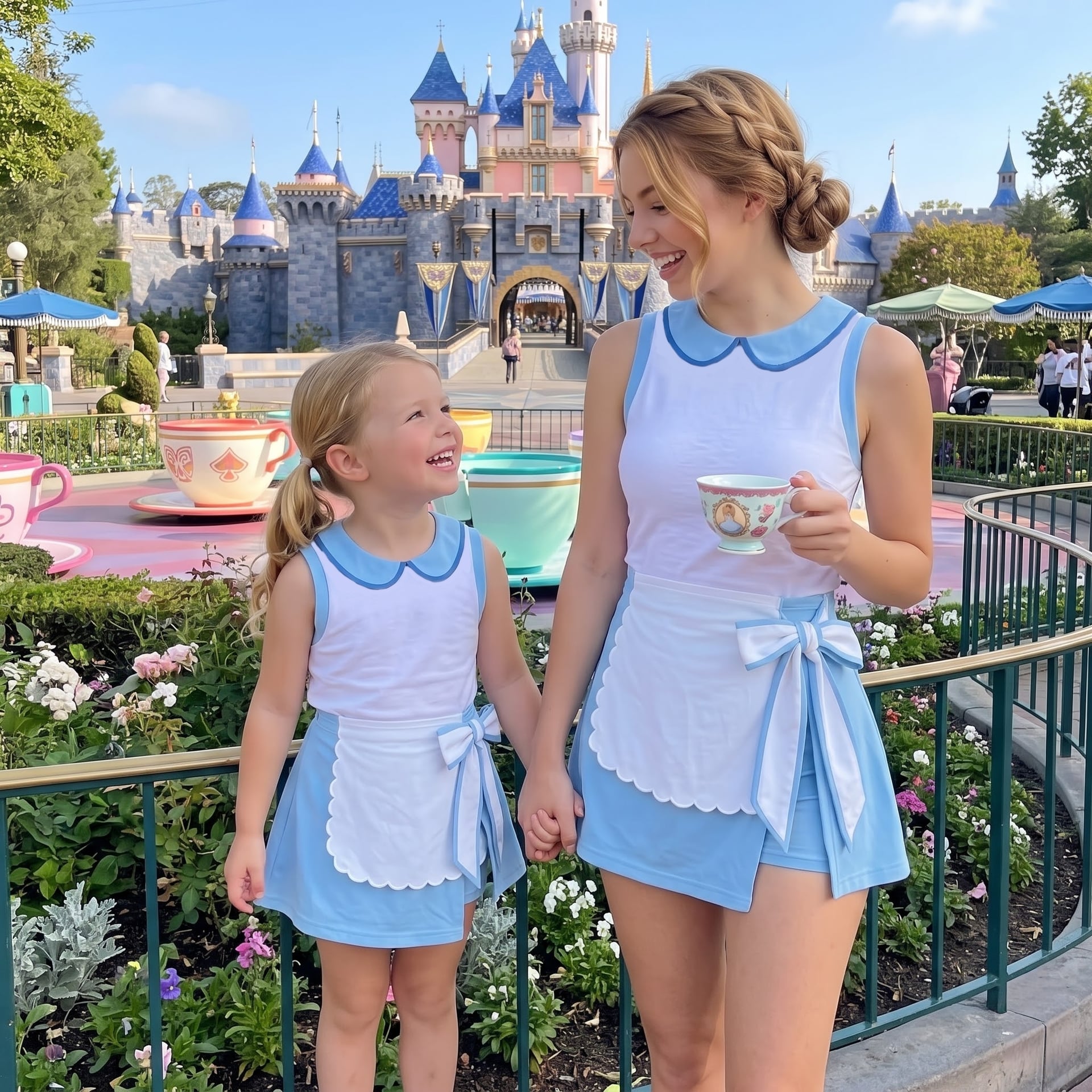 Alice in Wonderland Inspired Mother Daughter Matching Tennis Dress, Alice Blue & White Apron Bow Skort Dress, Wonderland Character Outfit, Theme Park Vacation Clothing, Cute Mommy and Me Outfit