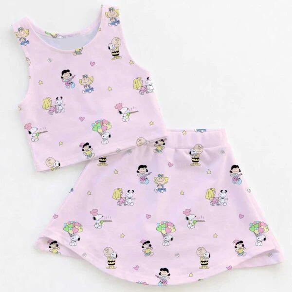 Peanuts Snoopy & Friends Dress Set, Pink Snoopy Charlie Brown Character Print Dress Set, Girls Cute Outfit, Peanuts Inspired Theme Park Vacation Clothing